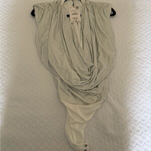 Zara Gray and White Drape Bodysuit